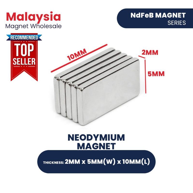 Very Strong Rare Earth NdFeB Neodymium Bar Block Magnets 10mm x 5mm x 2mm 