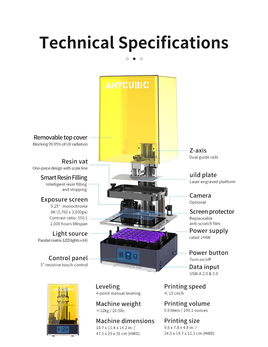 Anycubic photon m3 plus resin 3d printer, 9.25