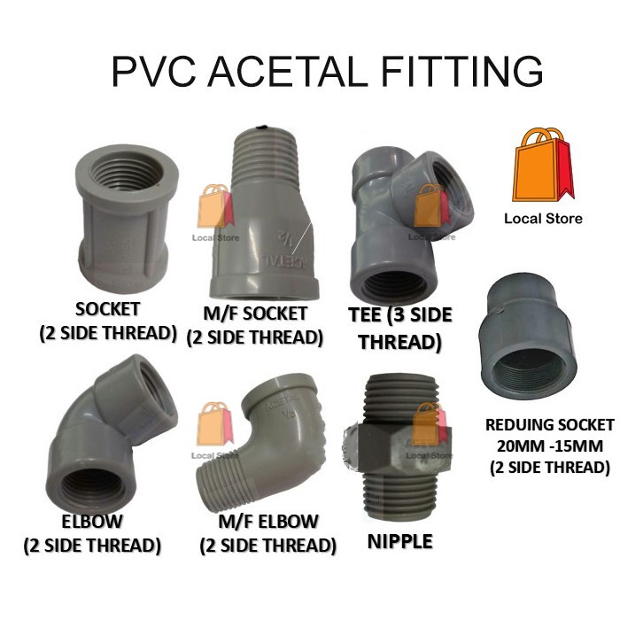 [ 1 UNIT ] PVC ACETAL FITTING / MALE FEMALE SOCKET/ M/F ELBOW/ ACETAL ...