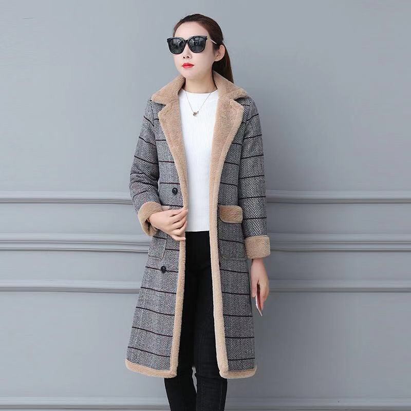 M-3XL Autumn Winter Mid Thigh Outerwears Women Trench Coat Checkered ...