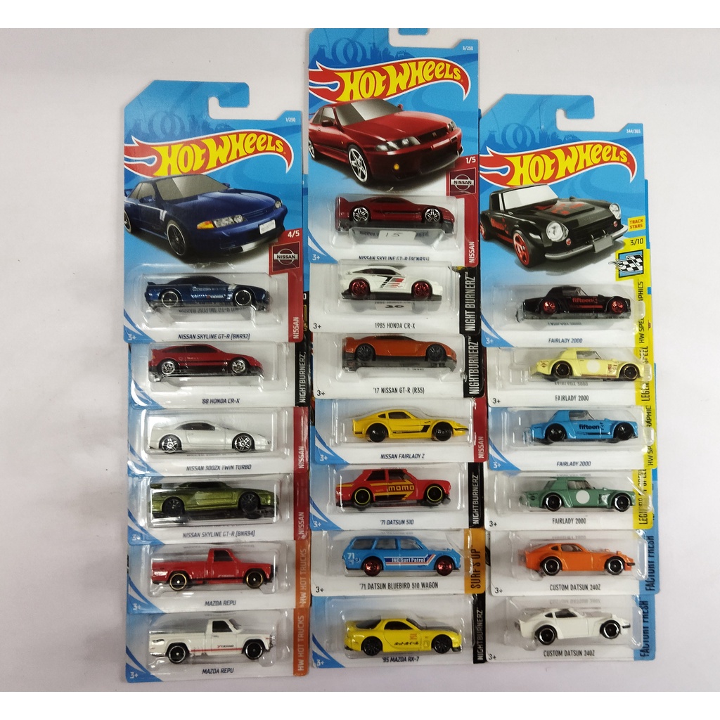 Hot Wheels Mainline series all JDMs Nissan Honda Datsun Mazda Fairlady ...