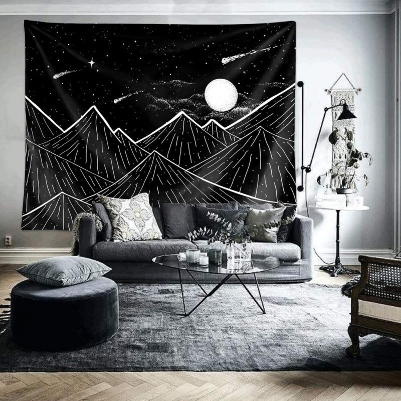 Mountain Moon Black And White Tapestry Wall Hanging Stars Mandala Art Wall Tapestry For Bedroom Home Decor Shopee Malaysia