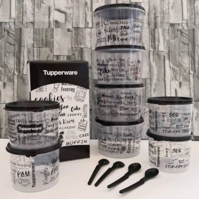 Tupperware 12in1 set black n white food storage trendy modern look