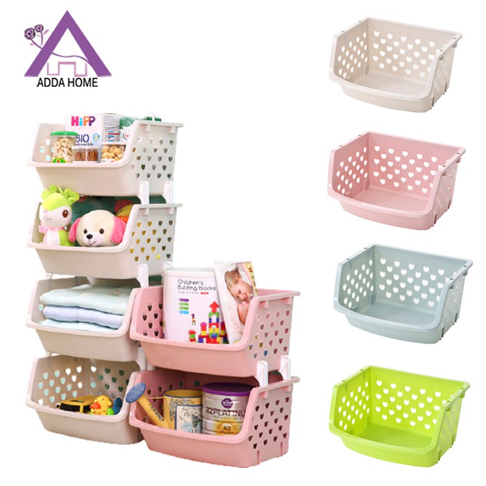 Stackable Vegetable Clothe Toy Basket, Plastic Stackable Toy Storage Bins With Lids