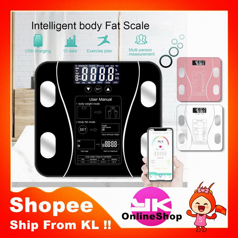 Digital Smart Scale Body Weighing Scale Body Fat Bluetooth Bmi Weight Scale Bathroom Penimbang