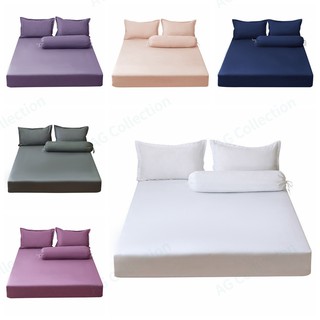 6 Colors Polyester Fitted Sheet Solid Color Bed Sheet Queen Size Bolster Case White Grey Pillowcase Single Bedsheet King Size