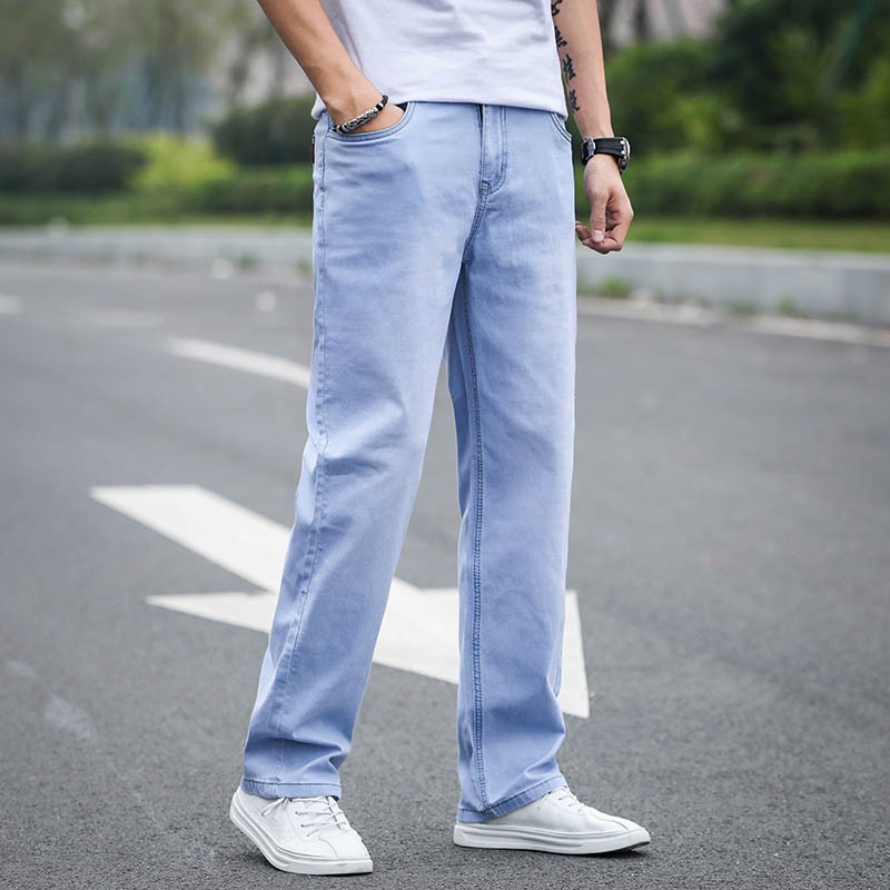 what goes with light blue jeans mens