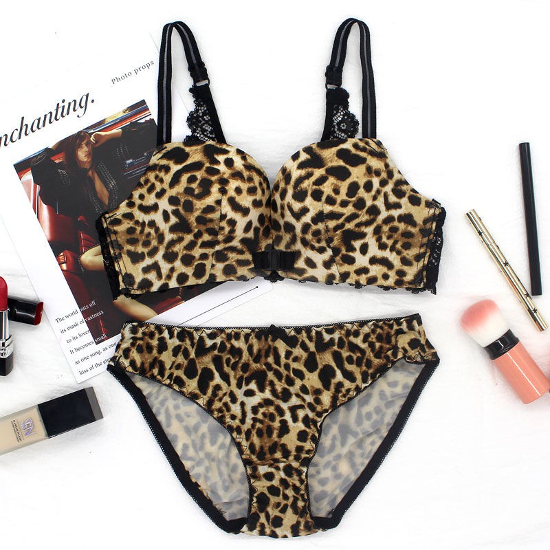Beautiful back leopard print bra set female no steel ring front buckle  underwear | Shopee Malaysia