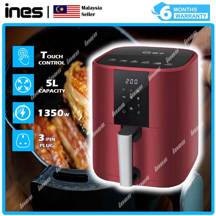 Red Air Fryer Digital 5L Touch Screen Non-Stick Oil Free Timer Kitchen Fry Roast Grill Bake Healthy Cooker BW2012D