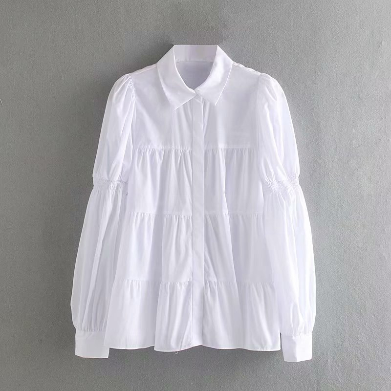 Fold Decorate Long Sleeves White Shirt 1417 Shopee Malaysia