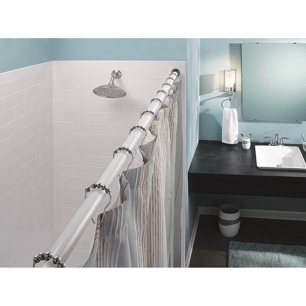 clothes rail or room partition Telescopic chrome bar tension rod adjustable by rotating aluminium secure hold without drilling 140 bis 250 cm suitable as shower curtain rail White 