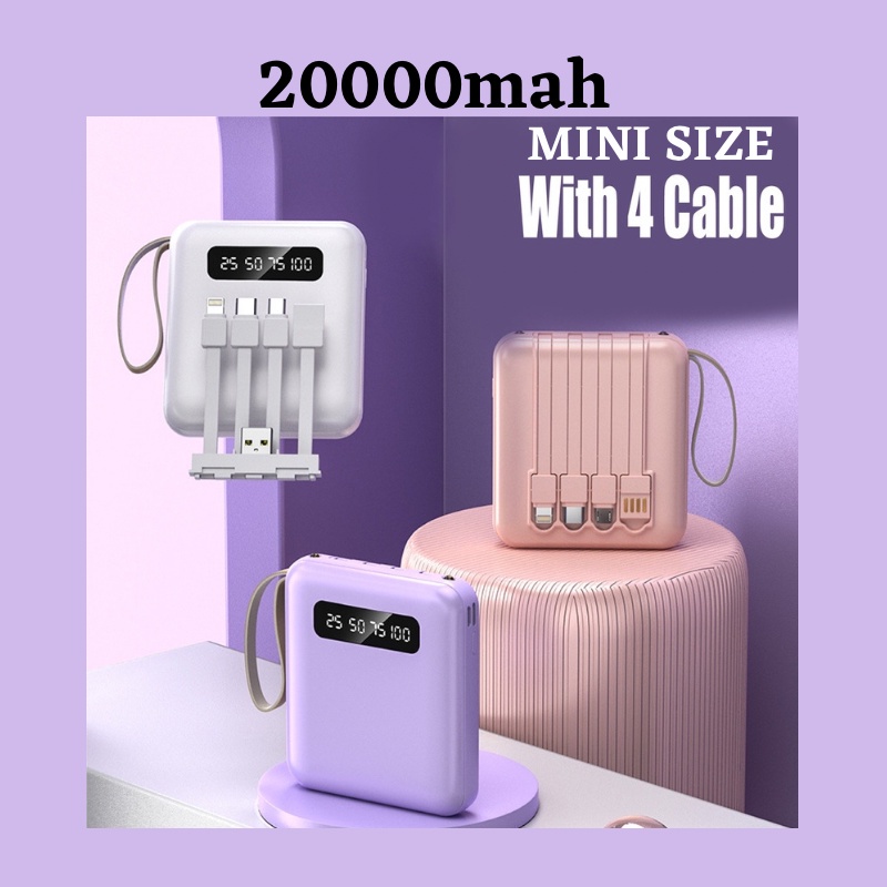 20000mAH Fast Charing Powerbank With 4 Cables Cute Mini Powerbank With ...