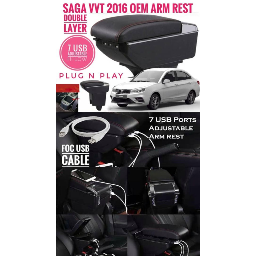 Saga Vvt Armrest Usb Arm Rest Saga Console Box Saga Cup Holder Saga Organizer Storage Proton Saga Vvt 2016 2021 Shopee Malaysia