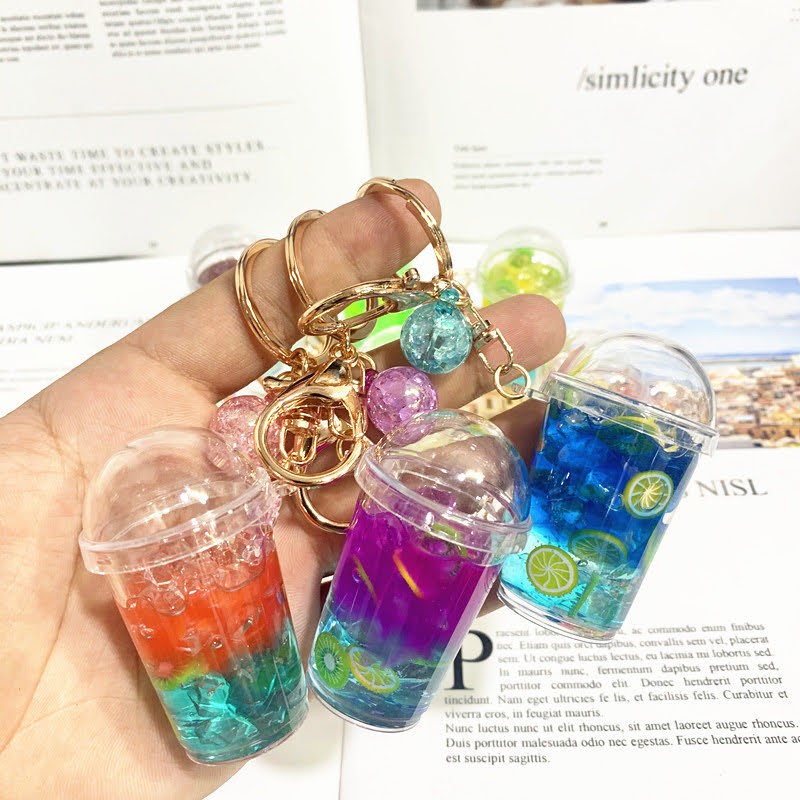 Korean Style Super Cute Vitality Juice Fruit Tea Tropical Key Ring Pendant Mobile Phone School Bag Student Hand Drink Birthday Gift Exchange