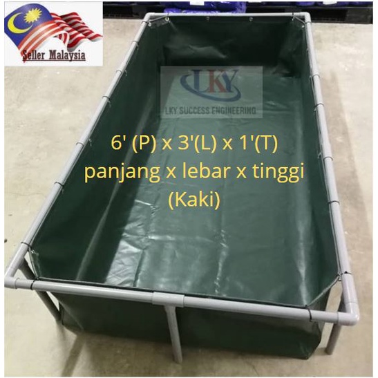 6'x3'x1',1.5',2'&3' kaki Kolam Kanvas Ternak Udang Ikan/Canvas Pond For Shrimp & Fish Free Tank Connector dan PVC Frame