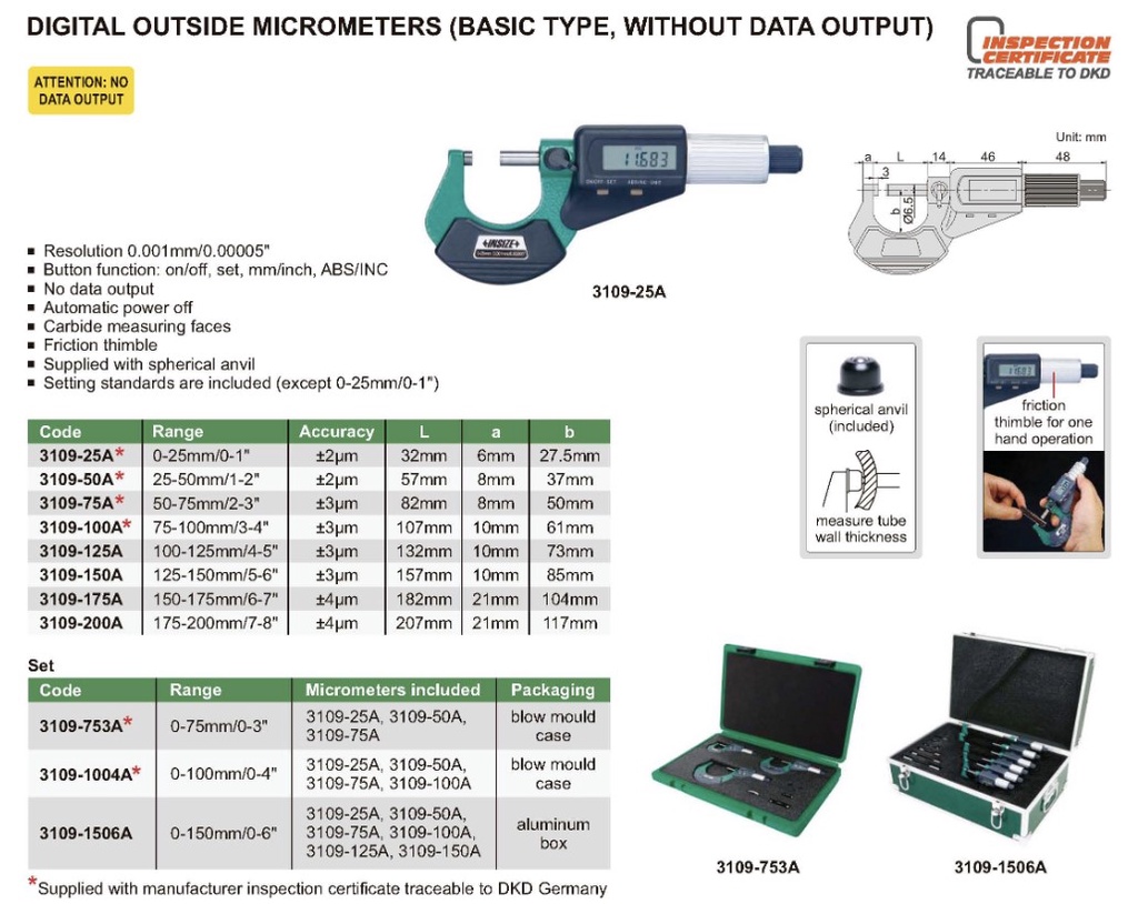 Insize Digital Outside Micrometers 3109 25A / 50A Shopee Malaysia