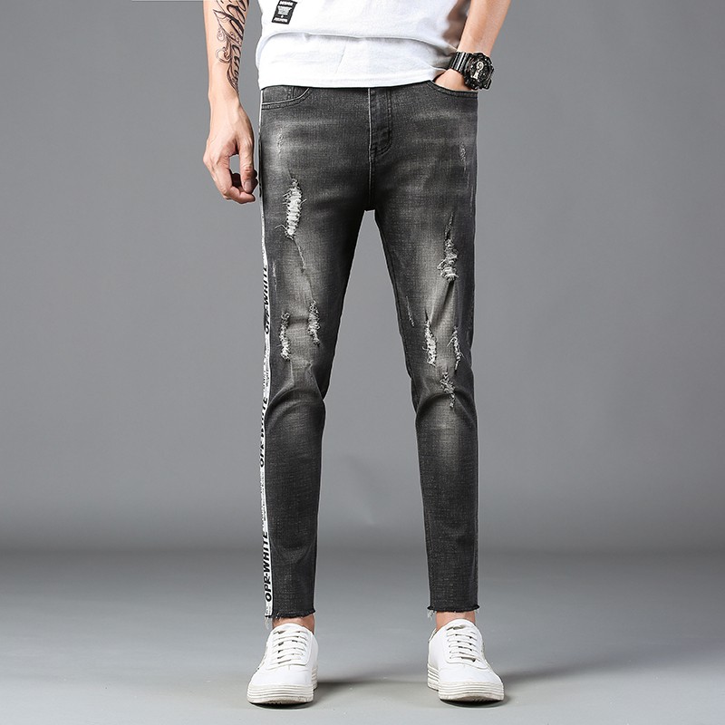 men grey distressed jeans