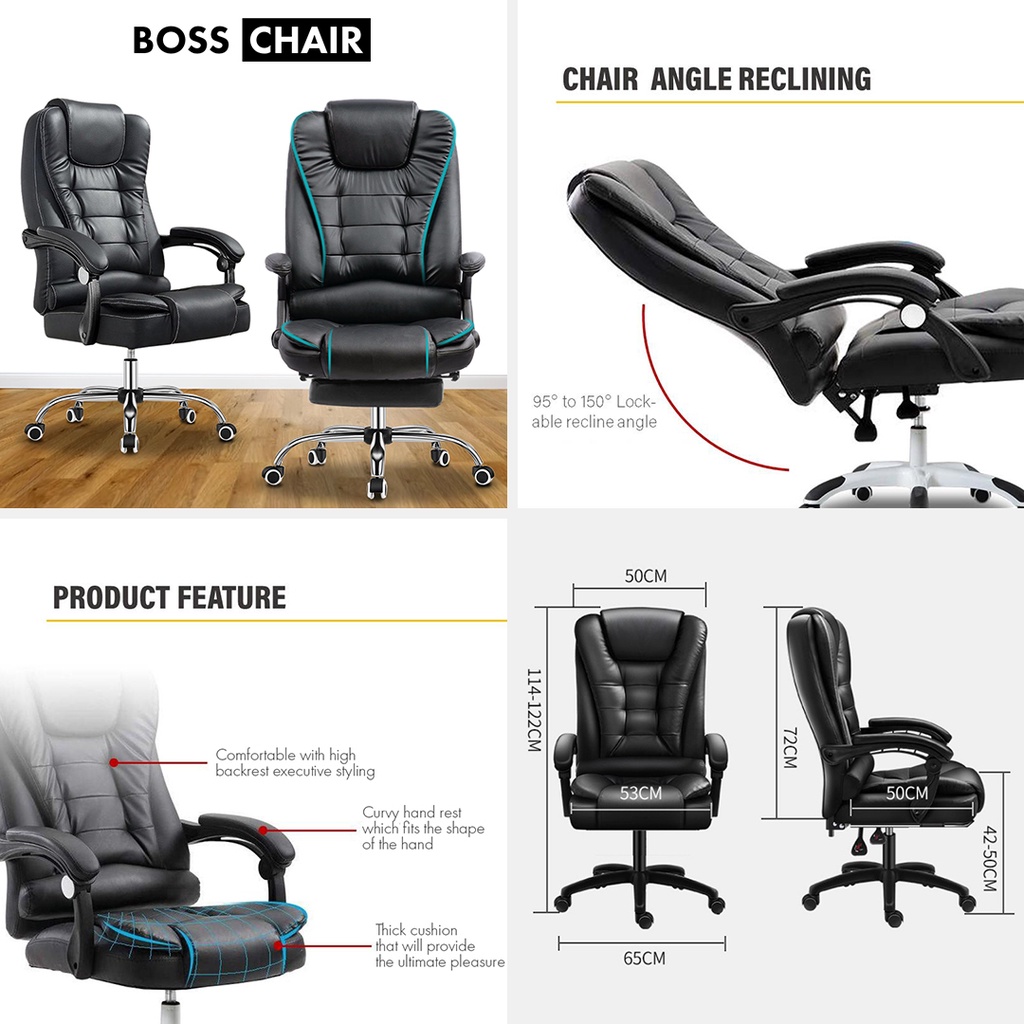 FINSSO: GRIFF Black PU Leather High Back Executive Office Chair / Director Chair/ Gaming chair