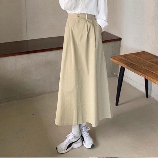 cotton skirt labuh skirt muslimah long skirt korean style high waist ...