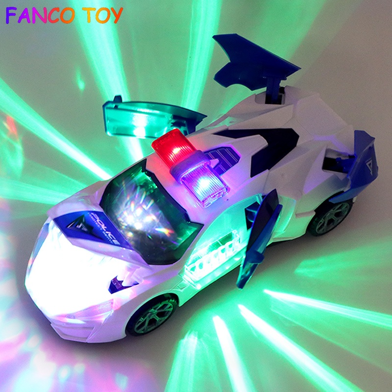 Y293 Electric 360 Rotation Police Car Vehicle with LED Light Music Dancing Deformation Rotating Car Universal Police Cars Educational toy for kids