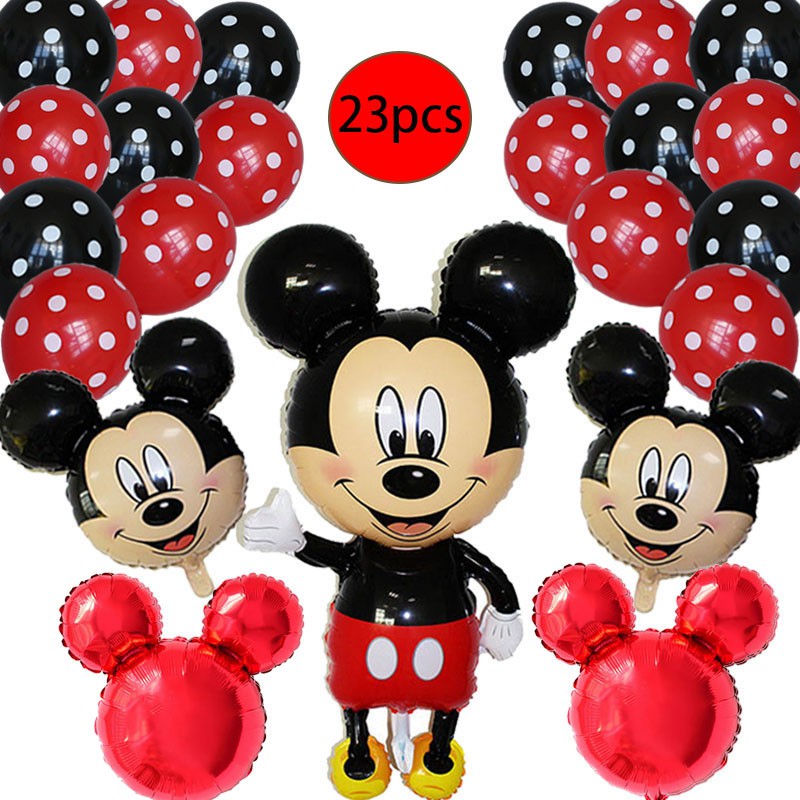 1set Mickey Minnie Mouse Foil Balloon Red Black Polka Dot Latex
