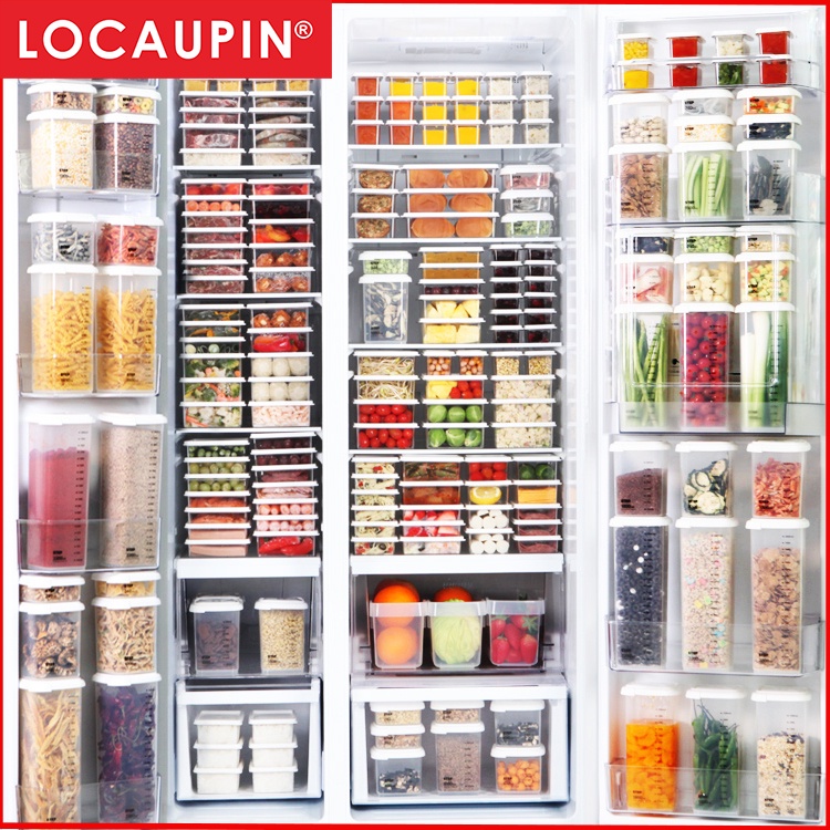 Locaupin 4pcs Food Storage Containers, Stackable Refrigerator Freezer Organizer Fresh Keeper Container with Vented Lids