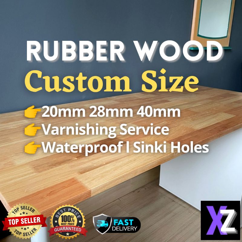 Rubber wood Custom Cut Solid Wood Table Top Counter Top Kitchen Top CNC Kayu Getah