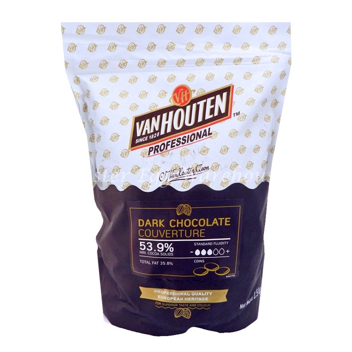 VAN HOUTEN Couverture Chocolate Dark 1.5kg [53.9% 70.4%] Free Ice Pack