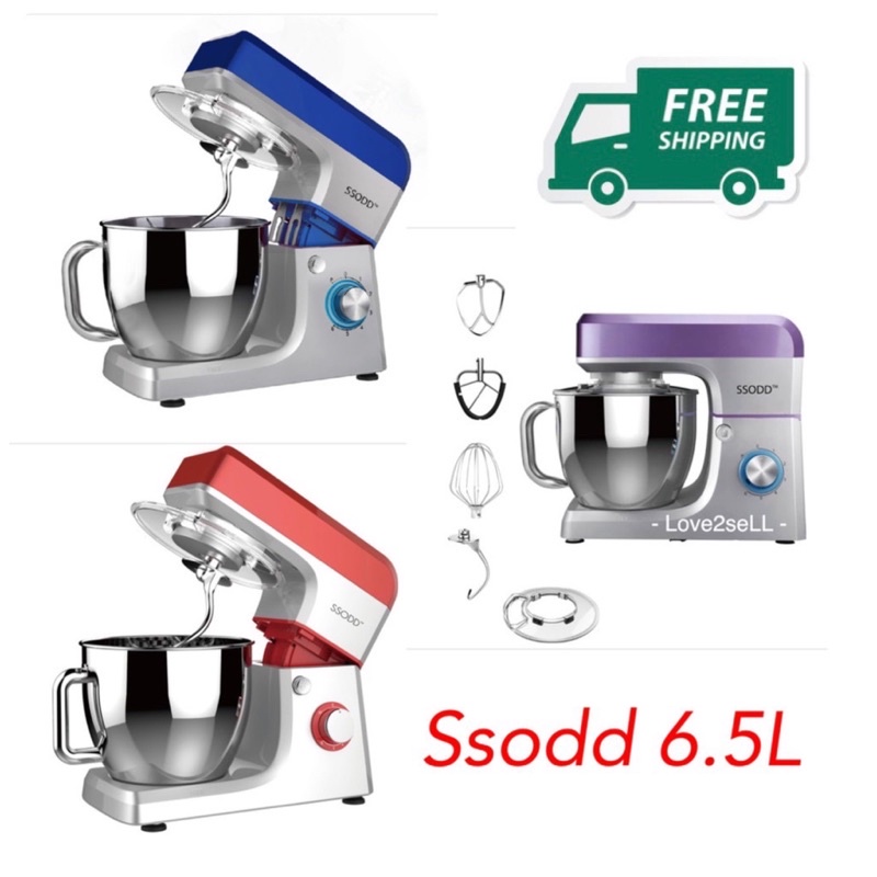 SSODD Stand Mixer 6.5L SM1511 Silicone Beater Dough Hook Whisk Splash Guard Stainless Steel Mesin Pengadun