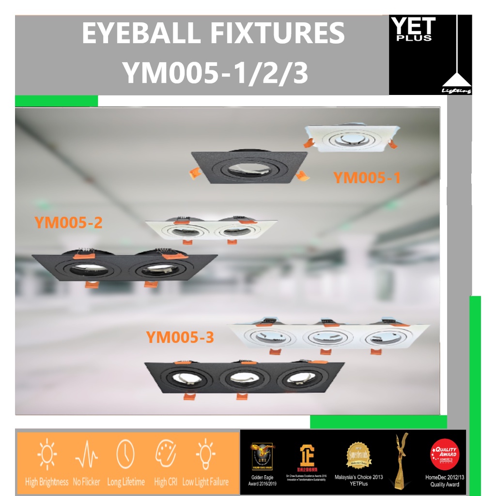 Yetplus GU10 Eyeball Fixtures YM005-1/2/3 Black or White 1/2/3heads Round Square With GU10 Holder