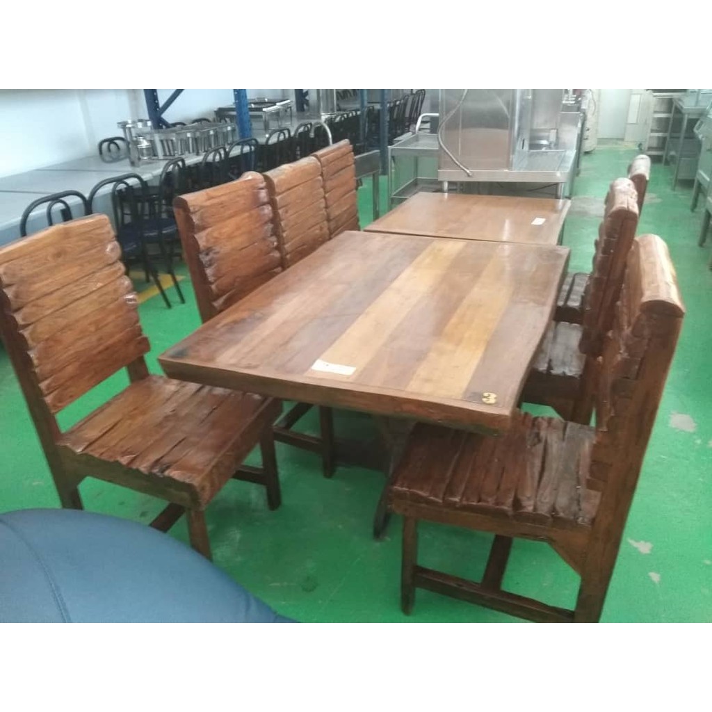 READY STOCK Meja  restaurant  kayu 1set 4 kerusi 