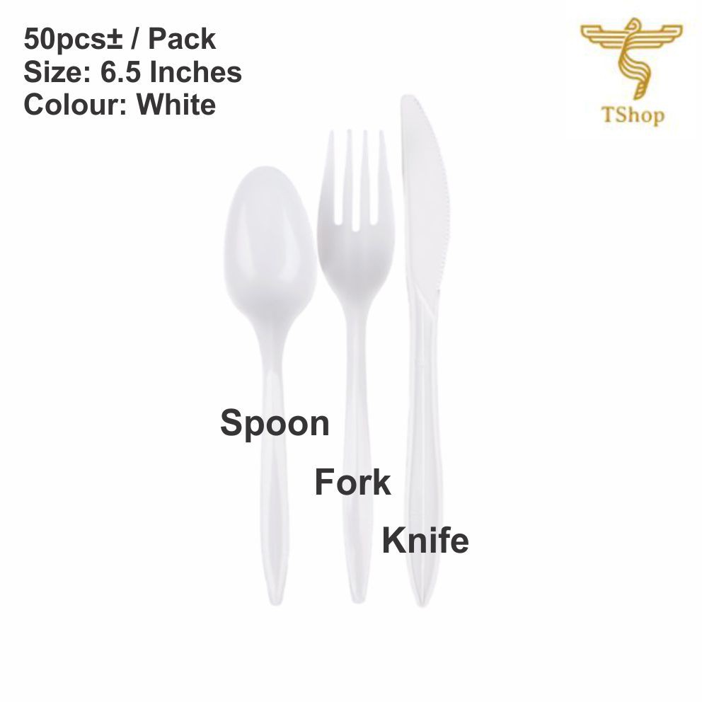 [ 50pcs± ] 6½" Spoon / Fork / Knife For Party Use Long Spoon & Fork