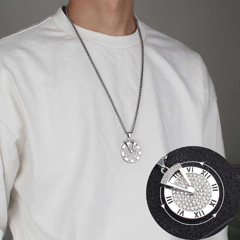 Roman Numerals Rotating Pendant Necklace Titanium Steel Jewellery_voghion.com