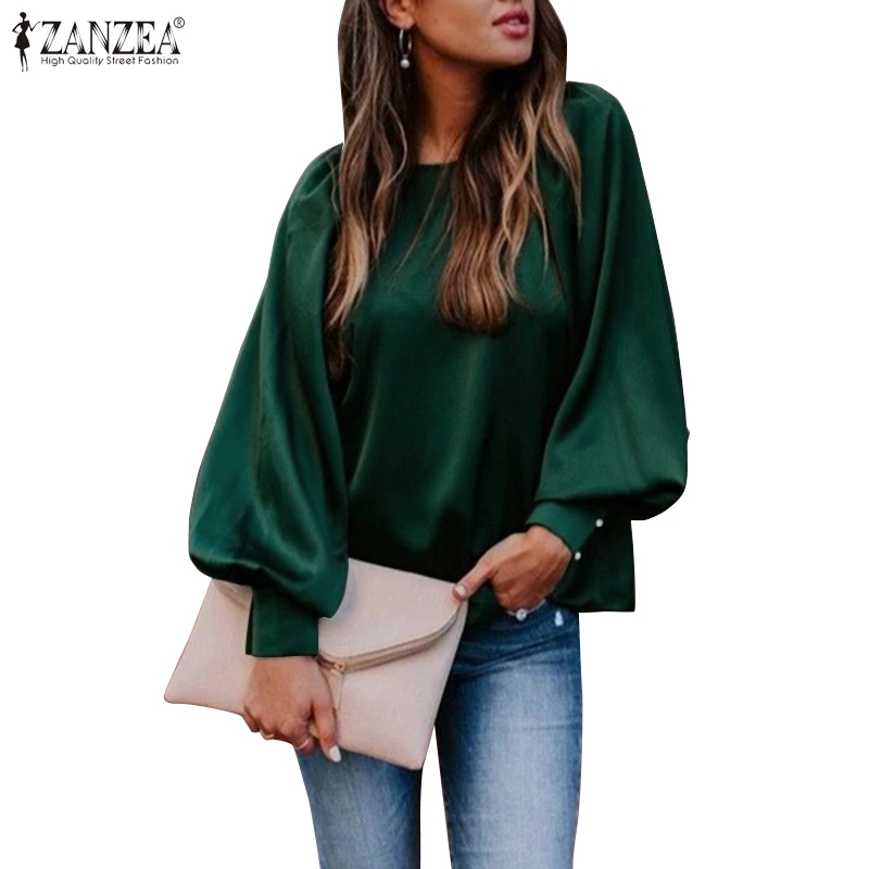 ZANZEA Women Puff Sleeve Round Neck Solid Formal  Loose 