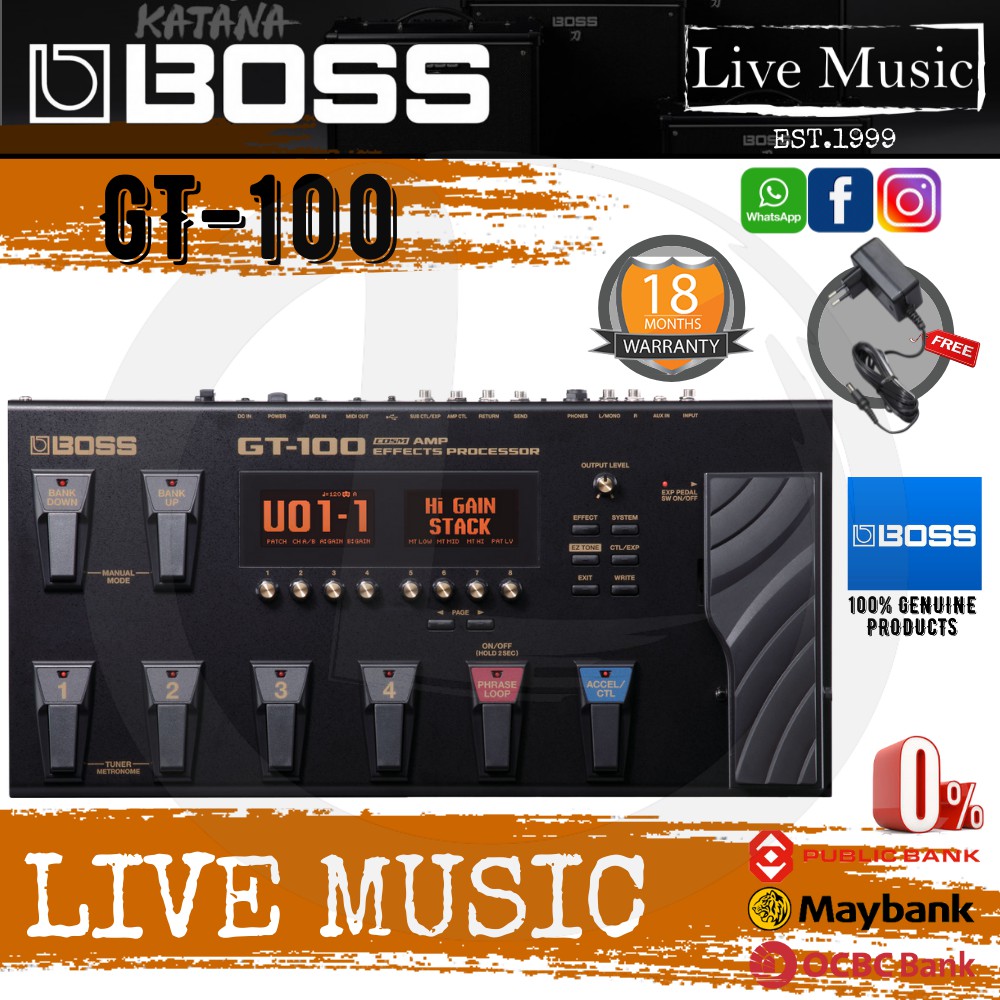 Boss GT100 Guitar MultiEffects Pedal with Adapter (GT100) Shopee