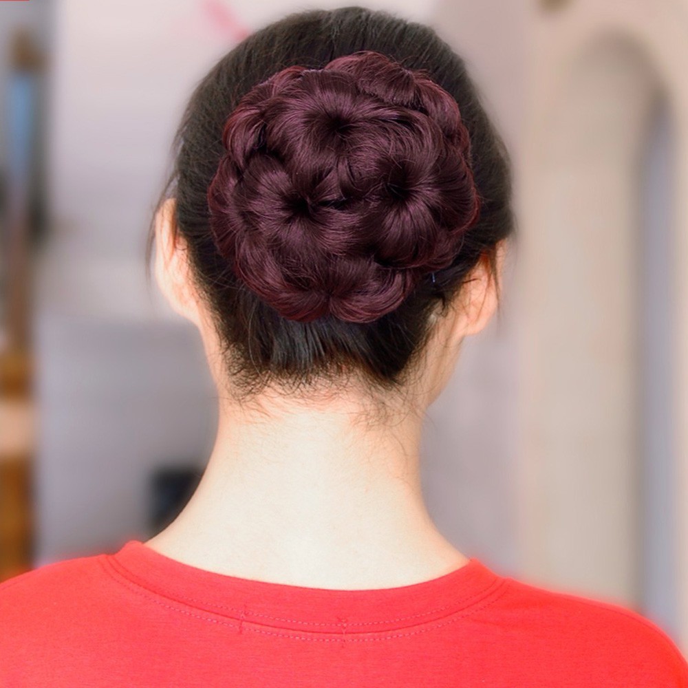 Women Curly Braided Chignon Hair Bun Donut Clip In Hairpiece