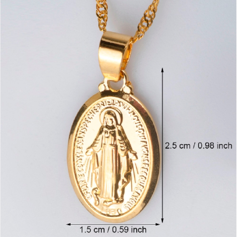 Uhren Schmuck Modeschmuck Halsketten Anhanger Virgin Mary Pendant Necklace 18k Gold Plated Oval Charm Twisted Chain Catholic