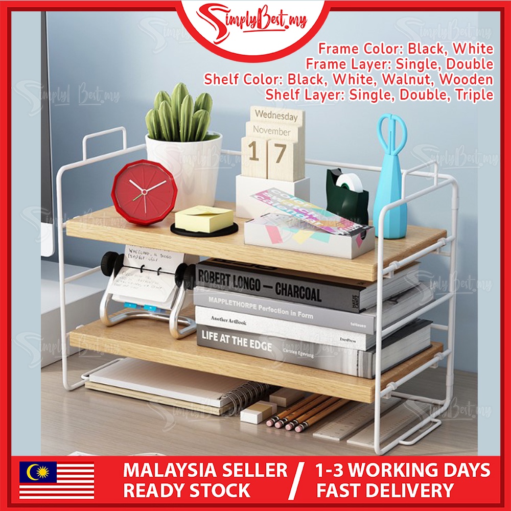 SIMPLYBEST Desktop Organizer Multi Tier Table Top Shelf Wooden Document