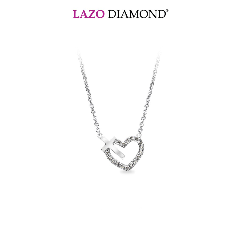 LAZO DIAMOND Pavé Heart and Cross Necklace in 9k White Gold