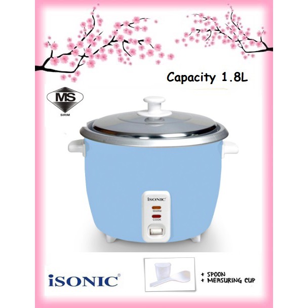 Isonic 1.8L Rice Cooker Stainless Steel Lid | IRC-1809  , IRC1809 Periuk Nasi 电饭锅 FREE Rice Spoon & Measuring Cup