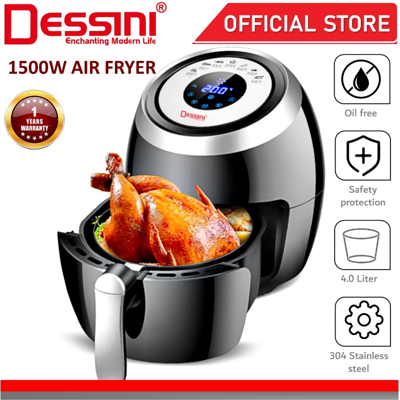 DESSINI ITALY Electric Air Fryer Timer Oven Cooker Non-Stick Fry Roast Grill Bake Machine (4.0L)