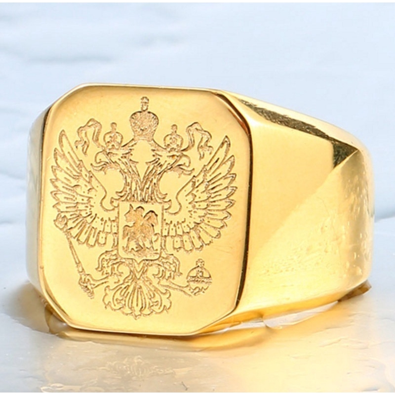 Fashion Trend Men's Masonic Ring Russian Coat Double-headed Eagle Punk Hip Hop Jewelry