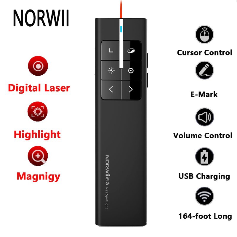 Norwii N99 Spotlight Wireless Presenter Wireless Air Mouse Presenter<Digital laser+Highlight+Magnify> Pointer PPT USB