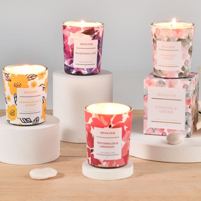 Scented Candle Menahem Natural Soy Wax Essential Oil Creative Aromatic Candle Round Glass