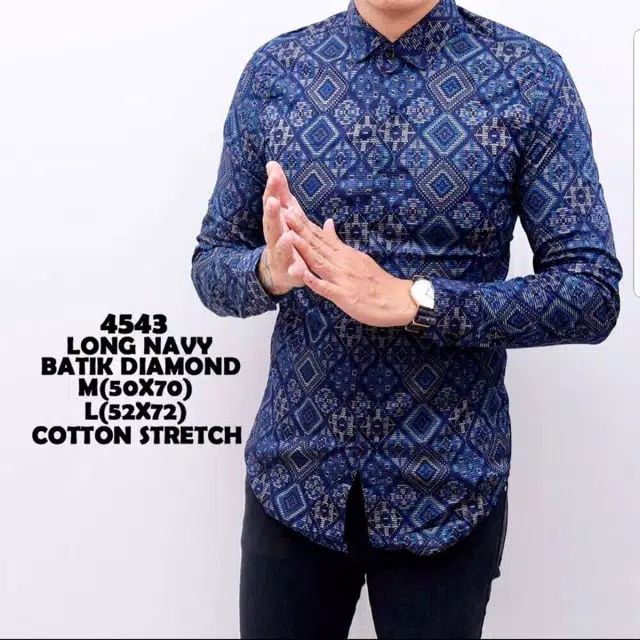 READY STOCK Kemeja Songket  Batik Navy Diamond Shopee  