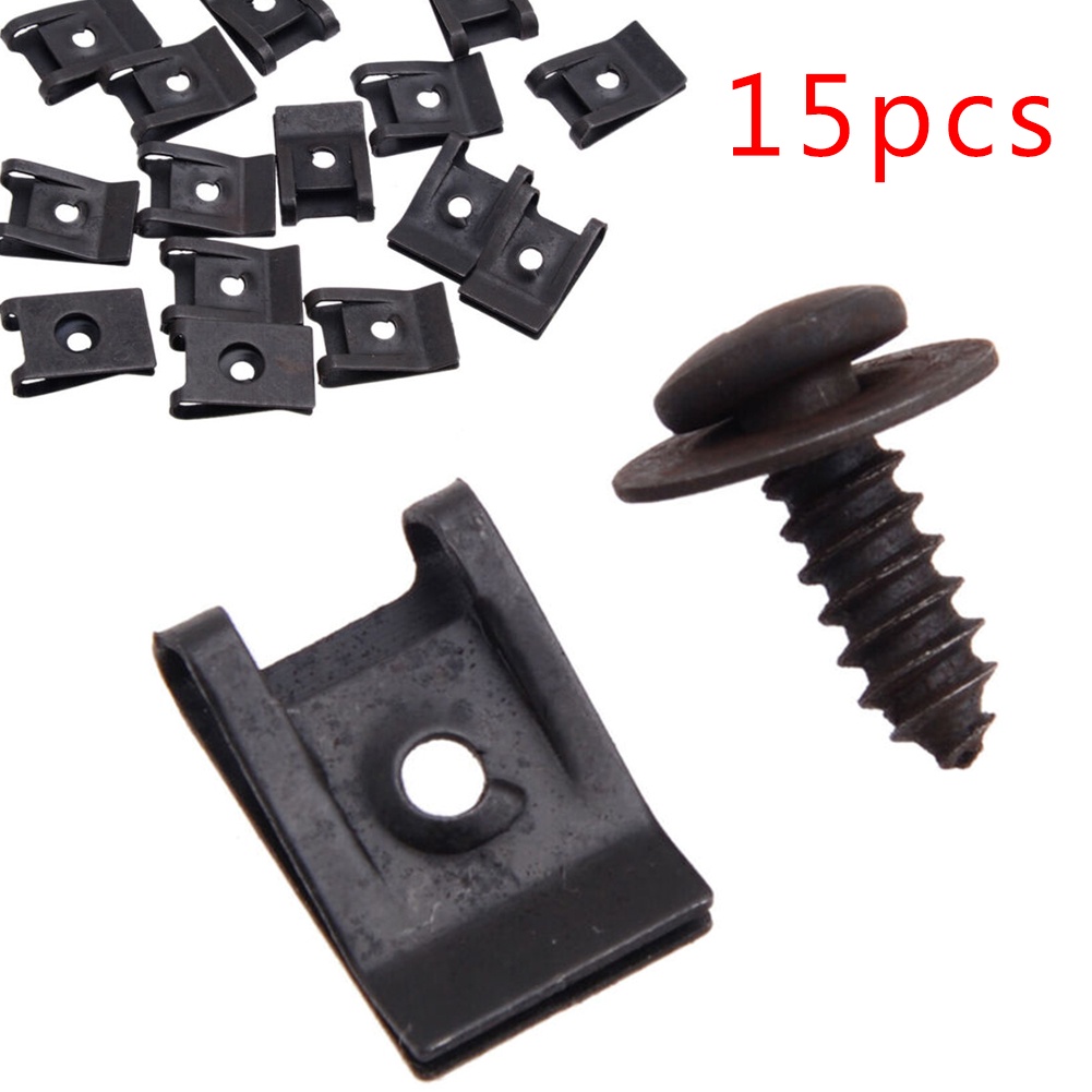 15set Spring Metal U Type Clip With Screw Car Bumper Fender Trim Panel