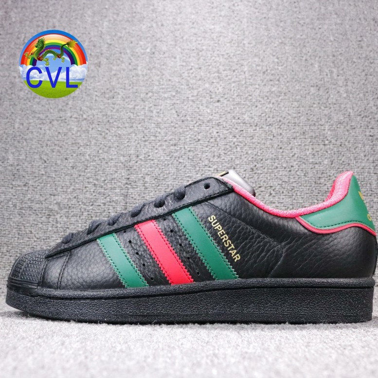 adidas superstar black red stripe