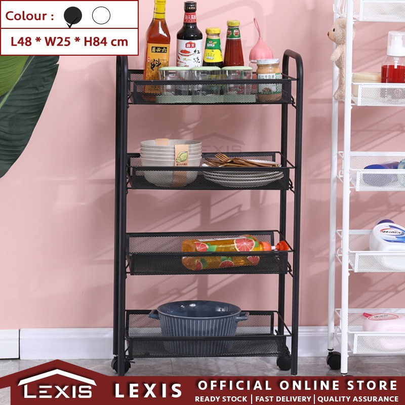 shopee: LEXIS 100% Full Metal (3/4/5 Tiers) Simple Modern Design Kitchen Rack Utility Storage Rack with Rollers (Multiple Sizes) (0:3:Variation:4 Tiers Black;:::)