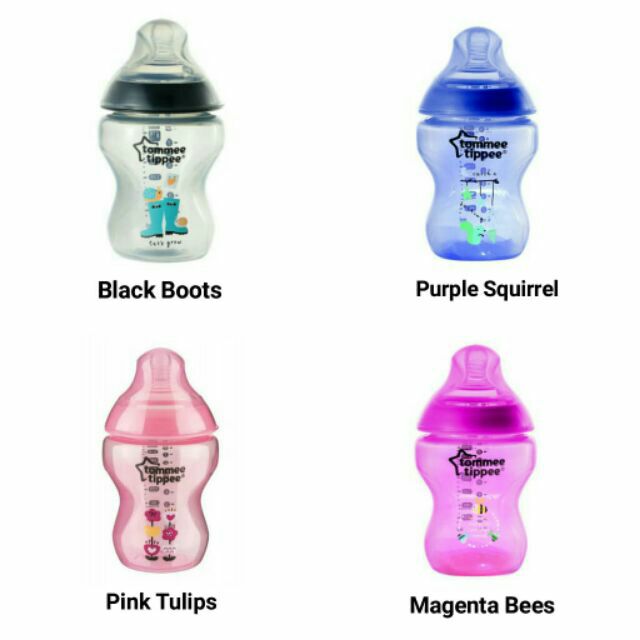 Tommee Tippee Decorated Bottle 9oz 260ml Black Pink Purple