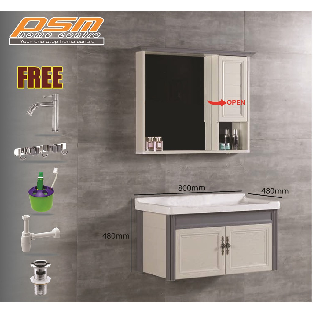 Bathroom Water Proof Aluminium Material 80cm Length Large Basin Cabinet Mirror Cabinet Combo Cbfal38602 Shopee Malaysia